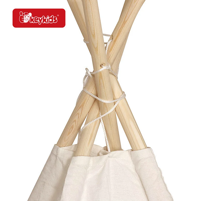 Kids Cotton Canvas Play Tent with Natural Wooden Poles, Breathable Window,Tie-Back Door for Indoor Outdoor Reading Nook W08L045B